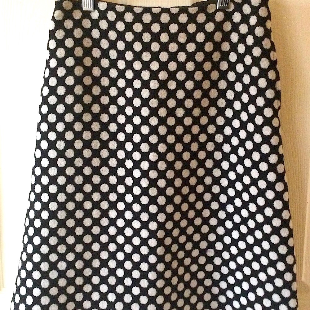 Boden Wool Tweed Skirt With Pockets Black & White Polka Dots Size 2